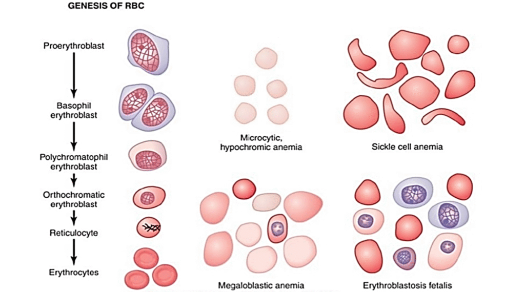 Red blood cells genesis and stages image